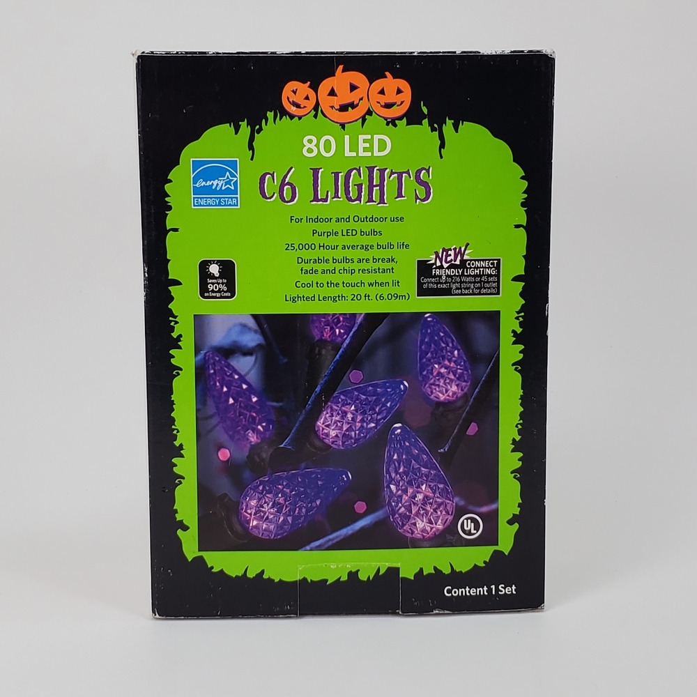 Everstar 80 LED C6 Purple String Lights Indoor Outdoor Halloween 20ft 75-080B